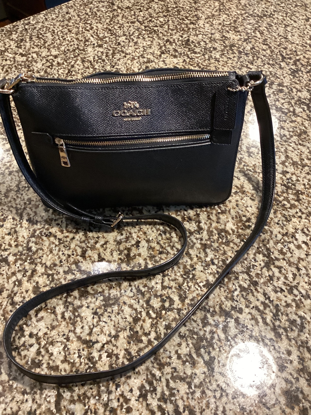 Coach Black Saffiano Leather Crossbody with Gold Hardware. EUC!